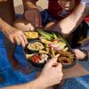 imageMadesmart Dipware 3Bowl Reusable Serving Tray for Appetizers and Snacks FoodSafe Appetizer Serving Platter with 3 Removable Dip Bowls BlueTranslucent Terracotta