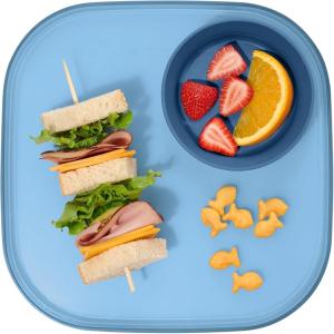 imageMadesmart Dipware Reusable Dining PlateServing Tray for Appetizers and Snacks FoodSafe Appetizer Serving Platter with Removable Dip Bowl PinkTranslucent Blue