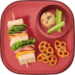 imageMadesmart Dipware Reusable Dining PlateServing Tray for Appetizers and Snacks FoodSafe Appetizer Serving Platter with Removable Dip Bowl PinkTranslucent Red