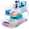 imageMadesmart 2Tier Organizer MultiPurpose SlideOut Storage with Handles and Dividers for Home and Bath BPA Free Pack of 1 CarbonBlue