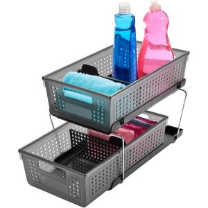 imageMadesmart 2Tier Organizer MultiPurpose SlideOut Storage with Handles and Dividers for Home and Bath BPA Free Pack of 1 CarbonCarbon