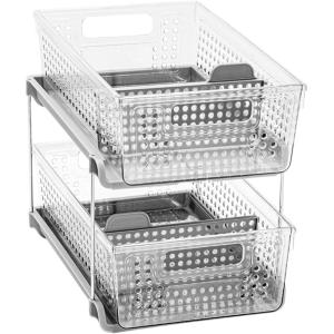 imageMadesmart 2Tier Organizer MultiPurpose SlideOut Storage with Handles and Dividers for Home and Bath BPA Free Pack of 1 CarbonClear  Dividers