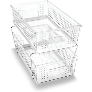 imageMadesmart 2Tier Organizer MultiPurpose SlideOut Storage with Handles and Dividers for Home and Bath BPA Free Pack of 1 CarbonClear