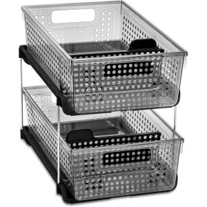 imageMadesmart 2Tier Organizer MultiPurpose SlideOut Storage with Handles and Dividers for Home and Bath BPA Free Pack of 1 CarbonSmoke