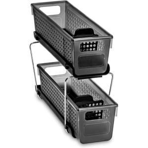 imageMadesmart 2Tier Plastic Mini Multipurpose Organizer with Divided SlideOut Storage Bins Compact Under Sink and Cabinet Organizer Rack FrostCarbon