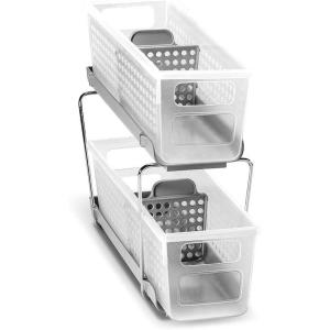 imageMadesmart 2Tier Plastic Mini Multipurpose Organizer with Divided SlideOut Storage Bins Compact Under Sink and Cabinet Organizer Rack FrostPremiumFrost