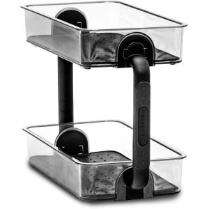 imagemadesmart Two Level Spice OrganizerCabinet Collection Maximizes Vertical Space Removable SoftGrip Lining Dual Handles ampampBPAFree Small GreyCarbon