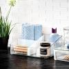 imagemadesmart Medium Stacking Lid Storage Bin for Bathroom Organization Plastic Bathroom Storage Bin with DryErase Space FrostFrosted Clear Grade PP