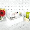 imagemadesmart Medium Stacking Lid Storage Bin for Bathroom Organization Plastic Bathroom Storage Bin with DryErase Space FrostWhite