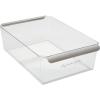 imagemadesmart Plastic Wide Deep Storage Bin with Handles and DryErase Label Portable Fridge and Cabinet Organizer Bin ClearGrayLight GreyGrey