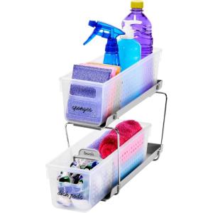 imageMadesmart 2Tier Plastic Mini Multipurpose Organizer with Divided SlideOut Storage Bins Compact Under Sink and Cabinet Organizer Rack Frost1366L x 508W x 1102H
