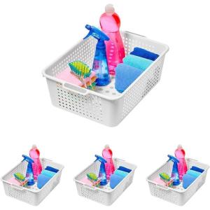 imagemadesmart Classic Medium Storage Basket  White  Classic Collection  MultiPurpose Organizer  SoftGrip Dots and NonSlip Feet  BPAFree148 x 108 x 51 Pack of 4