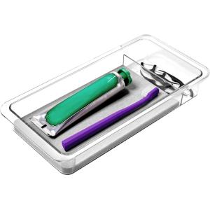 imagemadesmart Dental Tray Drawer Organizer with Drying Stone Clear Plastic Drawer Organizer for Toothbrush Dental Floss Water Flossers ToothpasteRegular
