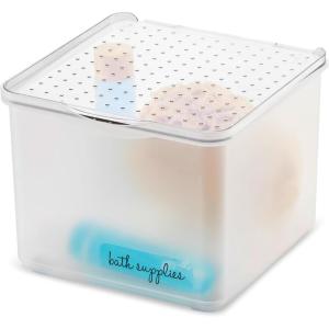 imagemadesmart Medium Stacking Lid Storage Bin for Bathroom Organization Plastic Bathroom Storage Bin with DryErase Space FrostFrostBlue