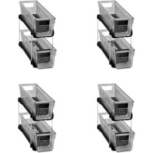 imagemadesmart Mini 2Tier Organizer MultiPurpose SlideOut Storage with Handles for Home and Bath Carbon Pack of 4Carbon