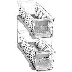 imagemadesmart Mini 2Tier Organizer MultiPurpose SlideOut Storage with Handles for Home and Bath Carbon Pack of 4Clear