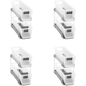 imagemadesmart Mini 2Tier Organizer MultiPurpose SlideOut Storage with Handles for Home and Bath Carbon Pack of 4Frost