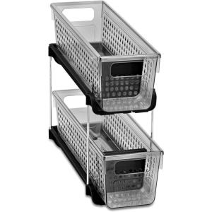 imagemadesmart Mini 2Tier Organizer MultiPurpose SlideOut Storage with Handles for Home and Bath Carbon Pack of 4Smoke