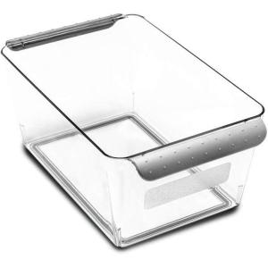imagemadesmart Plastic Wide Deep Storage Bin with Handles and DryErase Label Portable Fridge and Cabinet Organizer Bin ClearGrayLight GreyGray