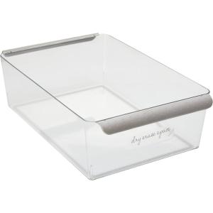 imagemadesmart Plastic Wide Deep Storage Bin with Handles and DryErase Label Portable Fridge and Cabinet Organizer Bin ClearGrayLight GreyGrey