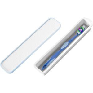 imagemadesmart Travel Toothbrush Case with Sliding Cover and Natural Drying Stone for Rapid Drying Perfect for Electric Toothbrushes Water Flosser WhiteBlue