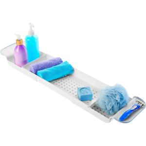 imageMadesmart Expandable Bath Tray for Bathtubs Plastic Shower and Bath shelf caddy white Multifunctional bathtub bathroom organizer PremiumwhiteWhiteBlue
