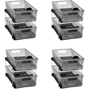 imagemadesmart 2Tier Organizer MultiPurpose SlideOut Storage with Handles and Dividers for Home and Bath Pack of 4 Carbon