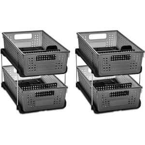 imagemadesmart Antimicrobial 2Tier Organizer MultiPurpose SlideOut Storage with Handles and Dividers for Home and Bath Pack of 1 Carbon2Pack
