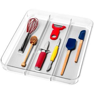 imagemadesmart Classic Large Utensil Tray Soft Grip NonSlip Kitchen Drawer MultiPurpose Home Organization BPA Free GraniteClearGray
