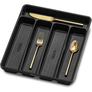 imagemadesmart Classic Mini Silverware Tray Soft Grip NonSlip Kitchen Drawer Organizer 5 Compartments MultiPurpose Home Organization BPA Free GraniteClassic Carbon