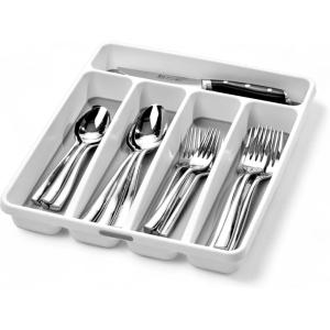 imagemadesmart Classic Small Silverware Tray  White  CLASSIC COLLECTION  5Compartments  Icons help sort Flatware Utensils and Cutlery  Softgrip Lining and Nonslip Feet  BPAFree