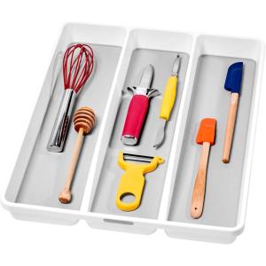 imagemadesmart Premium Antimicrobial Classic Mini Utensil Tray Soft Grip NonSlip Kitchen Drawer MultiPurpose Home Organization EPA Certified 2 Compartments CarbonWhite