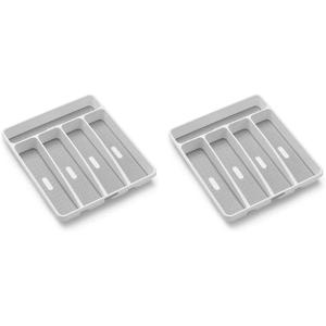 imagemadesmart Premium Antimicrobial Classic Small Silverware Tray Soft Grip NonSlip Kitchen Drawer 5 Compartments MultiPurpose Home Organization EPA Certified White5 Compartment Pack of 2