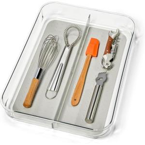 imagemadesmart 2Compartment Mini Utensil Drawer Organizer MultiPurpose Kitchen Organization and Storage SoftGrip Clear