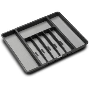 imagemadesmart Expandable Silverware Tray Adjustable Utensil Organizer for Drawers SoftGrip Lining NonSlip Base Durable and Easy to Clean GreyGranite