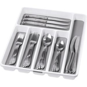 imagemadesmart Premium Antimicrobial Classic Large Silverware Tray Soft Grip NonSlip Kitchen Drawer 6 Compartments MultiPurpose Home Organization EPA Certified White6 Compartment