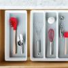 imageMadesmart Organizer Bin NonSkid Feet 155quot X 66quot X 21quot Plastic White With GrayWhiteLight Grey