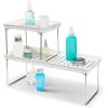 imagemadesmart Large Stacking Shelf  Clear  CABINET COLLECTION  Organizer for Cabinet or Counter  Collapsible Legs for Storage  Nonslip Rubber Feet  BPA FreeWhite