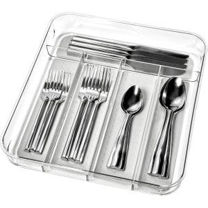 imagemadesmart 5Compartment Small Silverware Tray for Utensils Flatware Kitchen Drawer Organization and Storage SoftGrip Clear