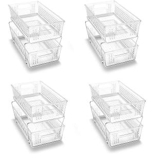 imagemadesmart 2Tier Plastic Multipurpose Organizer with Divided SlideOut Storage Bins Under Sink and Cabinet Organizer Rack Clear Pack of 4