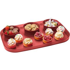 imageMadesmart Dipware 3Bowl Reusable Serving Tray for Appetizers and Snacks FoodSafe Appetizer Serving Platter with 3 Removable Dip Bowls OceanTranslucent Red