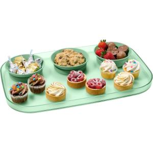 imageMadesmart Dipware 3Bowl Reusable Serving Tray for Appetizers and Snacks FoodSafe Appetizer Serving Platter with 3 Removable Dip Bowls OceanTranslucent Sage