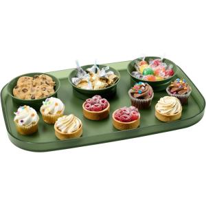 imageMadesmart Dipware 3Bowl Reusable Serving Tray for Appetizers and Snacks FoodSafe Appetizer Serving Platter with 3 Removable Dip Bowls OceanTranslucent Olive