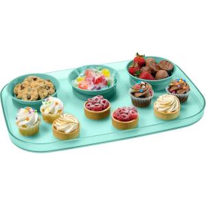 imageMadesmart Dipware 3Bowl Reusable Serving Tray for Appetizers and Snacks FoodSafe Appetizer Serving Platter with 3 Removable Dip Bowls OceanTranslucent Teal